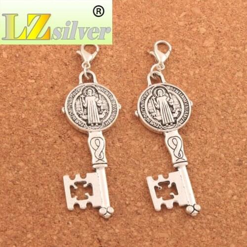 Saint Benedict Medal Cross Smqlivb Key Religious Clasp European Lobster Trigger Clip On Beads c1685 8pcs 67X19.7mm Zinc Alloy