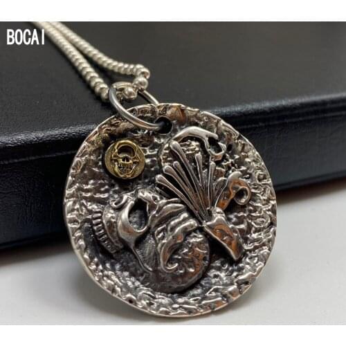 BOCAI Real Pure sterling silver 925 jewelry cute cartoon doll hip-hop fashion mens and womens pendants