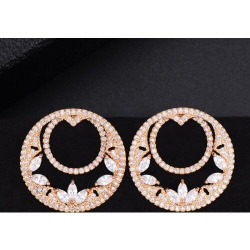Blachette Trendy Round Shape Hollow Oval Cubic Zirconia Stud Earrings For Women Bridal Engagement Daily Gathering Anniversary