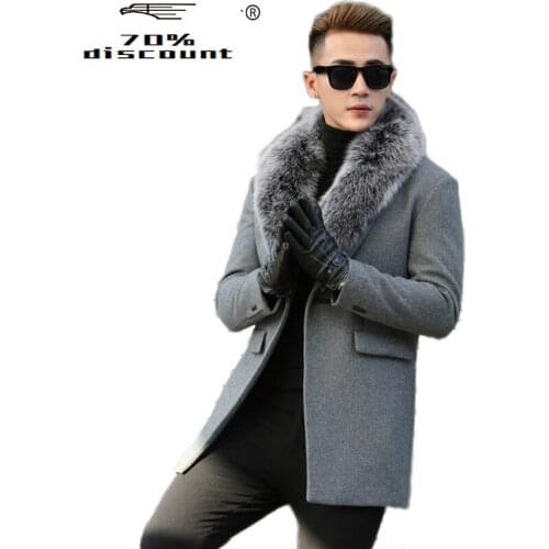 Coat for Men Autumn Winter Jacket Man Real Fox Fur Collar Plus Size Long Mens Coats and Jacket Manteau Homme M2988 KJ820