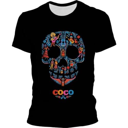 Coco Animation T-shirt Men Punk Rock Skull T-shirts 3d Print Boy Girl Kids T-shirt Vintage Men Clothing Summer Tops Plus Size