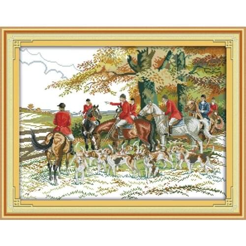 Joy Sunday Horse Riding Hunting Decor Painting Counted Print On Canvas11&14CT Chinese Cross Stitch Kit Embroidery Needlework Set