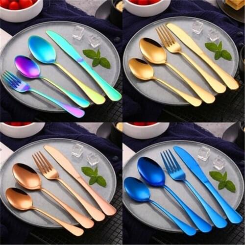 4PCS 8 size Colorful Tableware Stainless Steel Upscale Dinnerware Flatware Cutlery Fork Spoon Teaspoon kit