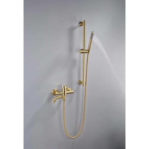 Top quality Gold Brushed bathroom shower faucet set Cold and hot water faucet set with slide bar ,All stainless steel
