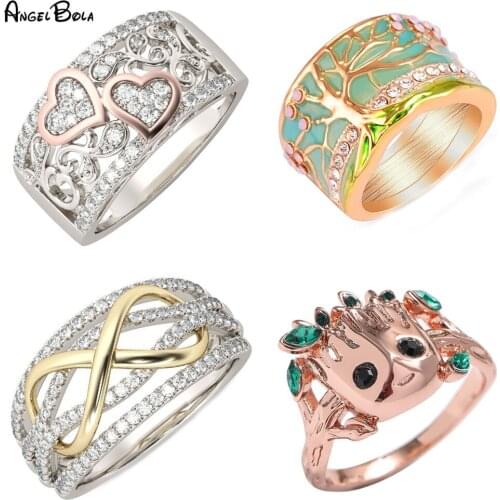 New Arrival Fashion Rose Gold Color Ring with Leaves Engagement Wedding Rings For Women Anillos Mujer Heart Jewelry