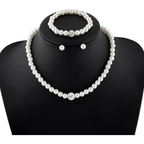 New Simulated Pearl Wedding Jewelry Set Crystal Necklace Jewelry Party Women Beads Bridal Earrings Accessories