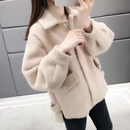 Single Breasted Autumn Winter Coat Women Sweater Knitted Cardigan Imitate Mink Velvet Jacket Womens Korean Short Outwear X307