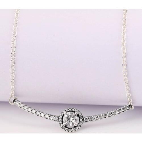 Original Round Sparkle With Timeless Elegance Crystal Necklace For 925 Sterling Silver Bead Charm Bracelet Pandora DIY Jewelry