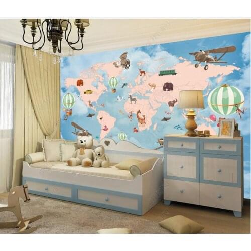 Custom photo wallpaper for walls 3 d murals Modern hand-painted cartoon world animal map childrens room mural background wall