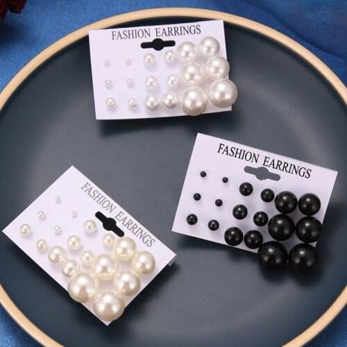FNIO White Simulated Pearl Earrings Set For Women On Ear Ball Stud Earrings Bijouteria brincos Jewelry Accessories Wholesale