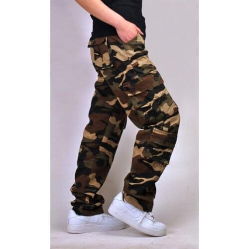 Tactical Multi-Pocket Overalls Loose Plus Size Cargo Pants Military Camouflage Style Full-Length 3 Colors Mens Casual Trousers