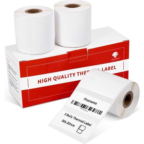 Phomemo 3 Rolls M110/M200/M03 Thermal Paper 1.96'' x 0.79'' 50x20mm Multi-Purpose Square Self-Adhesive Label 320 Labels/Roll