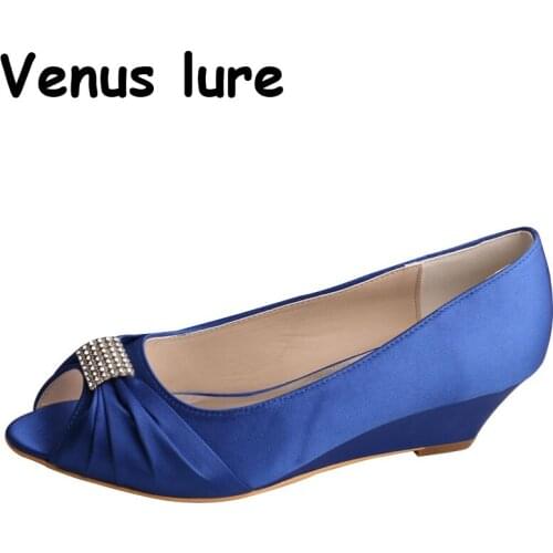 Venus lure Rhinestones Royal Blue with Open Wedges Shoes Party Size 6