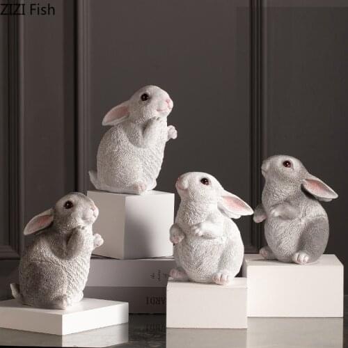 European-style Simulation Rabbit Ornaments Cute Home Room Decorations Creative Resin Animal Sculpture Crafts Office Desk Decor