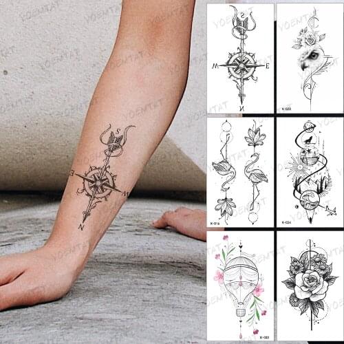 Waterproof Temporary Tattoo Compass Cross Bow Arrow Flower Compass Black Tatoo Arm Hand Fake Tatto Man Woman Child Tattoos Art