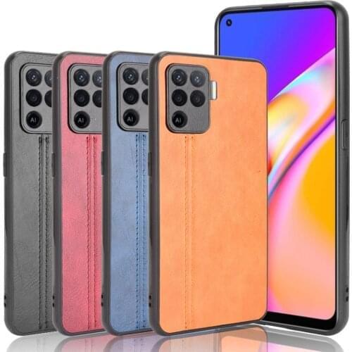For OPPO Reno 5F Case Luxury Calfskin PU Leather lines Back Cover Shockproof Case For OPPO Reno 5F Reno5F Phone Case