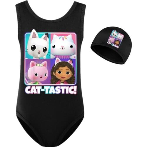 Girls Cartoon Swimsuit CAT-TASTIC One-piece Swimwear Girl Summer Casual Beachwear Children Swimming Costume Suit Size 100-160