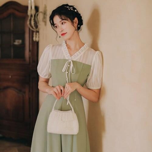 Elegant Temperament Dress Women Summer 2021 New V-neck Bow Ruffled Chiffon Fashion Chic Single-breasted Sweet Vintage Vestido