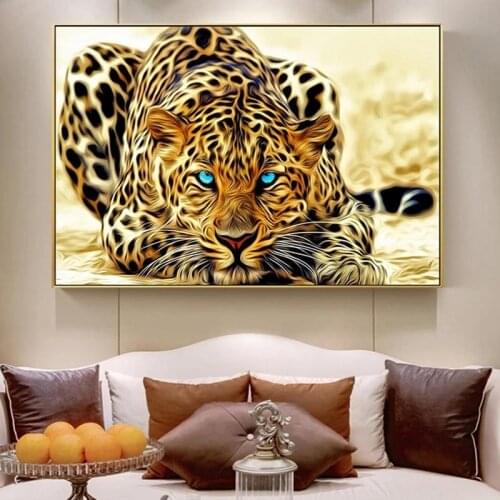 Animals Golden Cheetah Art Posters and Prints Decorative Wall Pictures Leopard Canvas Paintings for Living Room Decor Cuadros