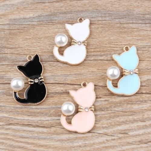 10Pcs/Lot High Quality DIY Fashion Enamels Charms Gift Pearl Tail Cat Alloy Pendant Making Bracelet Necklace Jewelry Accessories