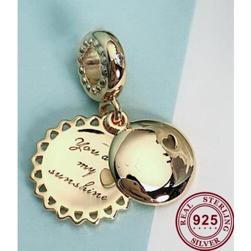 100% 925 Sterling Silver Charm Simple Round Gold Pendant Fit Pandora Women Bracelet & Necklace Diy Jewelry