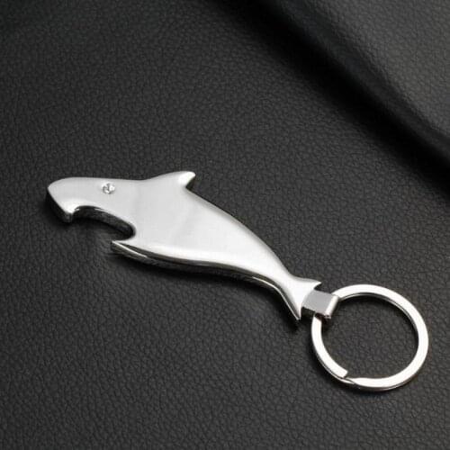 200pcs Zinc Alloy Shark Shape Keyring Bottle Opener with Key Ring Silver Ton