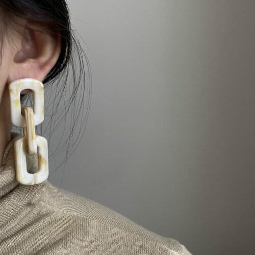 2021 Korean Retro Irregular Acrylic Stud Earrings Female S925 Silver Needle Texture Earring Versatile Long Party Jewelry Gift