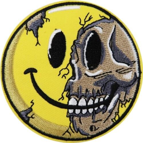 3'' Embroidered Cracked Skull Smiley Face Sew or Iron on Patch Biker Patch
