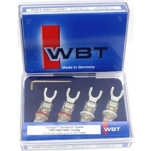 4pcs WBT- 0681Cu Topline Nextgen Sandwich Spade pure copper Speaker Connector Termina for cable Box Set