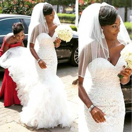 African Mermaid Lace Wedding Dresses 2021 robe de mariee Sweetheart Black Girl Women Wedding Gowns Custom Made Bride Dress