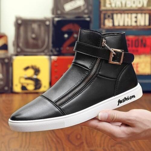 Mens cuero white top High Casual Sneakers causal hot casual leather zapatos shoes informales sneaker slip shoe de 2020 black on