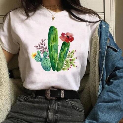 Women Lady Tees Print Graphic Printing Cute Plant Flower Cactus Clothing Clothes Tops Clothing Female T Shirt Womens T-Shirt