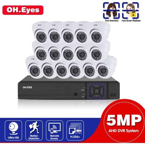H.265 8CH 16CH 5MP AHD DVR Kit CCTV System 16pcs 5MP 2592*1944P HD Outdoor Waterproof Dome Camera P2P Security Surveillance Set
