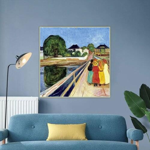 Girls on a Bridge, 1902, by Edvard Munch Canvas Art Oil Painting Artwork Aesthetic Picture Wall Hanging Decor Home Decoration
