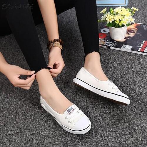 Vulcanize Shoes Women New Shallow Canvas Flat Footwear Womens Simple Summer Ladies Trendy Sneaker White Daily Korean Style Cute