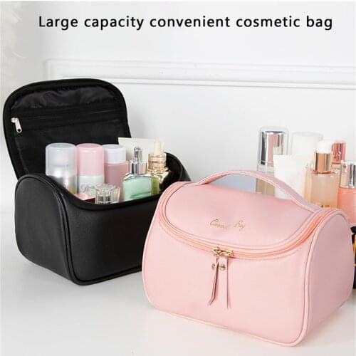 Leather Makeup Bag Deep Handbag Traveling Cosmetic Organizer For Women And Girls Waterproof Make Up Brush Travel Bags Large