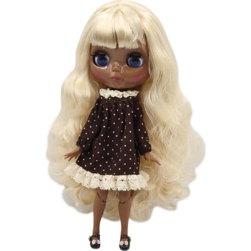 ICY DBS Blyth doll super dark black skin joint body Glossy face bright golden hair. No.BL288/3139
