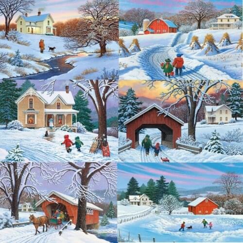 Hot New DIY Diamond Embroidery House Craft Snowscape Kit Diamond Painting Winter Landscape Cross Stitch Mosaic Wall Decoration