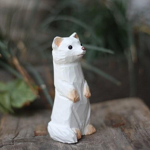 Ling ferret handmade wood carving ornaments solid wood animal sculptures