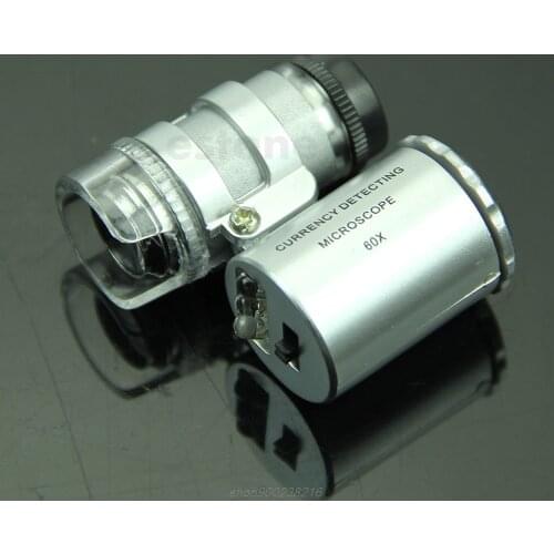 Mini 60X Magnifier Microscope UV Jeweler Loupe currency Detector with LED Light J13 21 Dropshipping