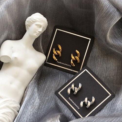 Amaiyllis Minimalist Fashion Casual Couple Chain Stitching Earrings Stud Exaggerated Neutral BF Wind Earring For Lover Jewelry