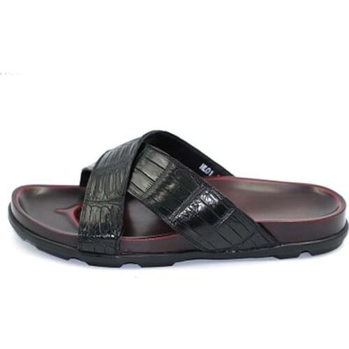 Hubu high-end crocodile shoes men sandals high-grade fashion male slippers trend Pure manual Beach shoes men slippers