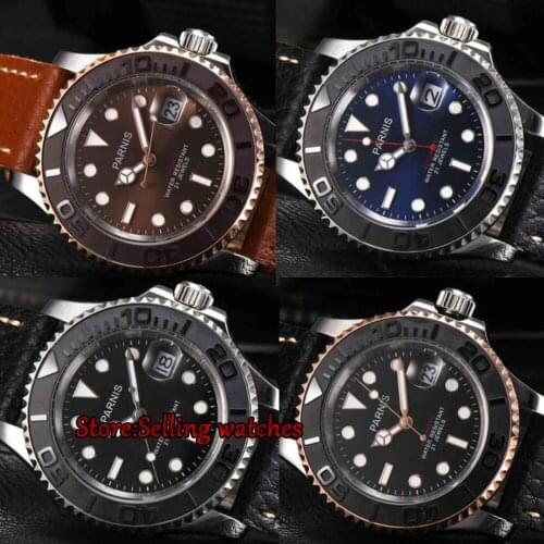2017 New 40mm Parnis Mechanical Watches Man Ceramic Bezel Dial miyota Movement Mens Automatic Watch 5Bar Waterproof Wristwatch