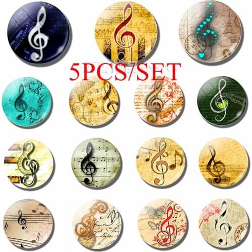 5PCS/SET Music Notes 25 MM Glass Dome Cabochon Jewelry Butterfly Music Notes Musician Making Pendant Students Fashion Gift