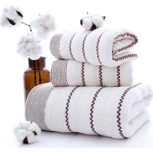 3PCS/Set Wave Design Soft Cotton Bath Towels Set Luxury Bath Sheet Present for Family Breathable Bathrooms Gym Hotel Facecloth