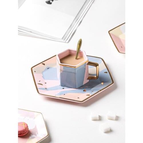 Coffee cup and Dish Set European style small luxury exquisite high grade ins style ceramic home Afternoon Tea Cup coffee mug