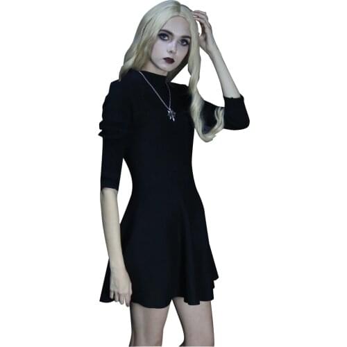 New A Autumn New Sexy Lady Dresses Black A-line Short Dresses Empire Knit Chic Dresses Turtleneck Empire Classical Dresses