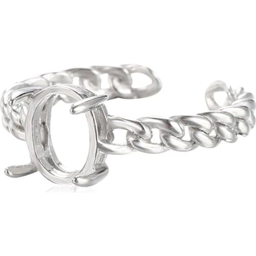 Ring Base for 7x8mm Oval Cabochons Ring Setting White Gold Plated 925 Silver Adjustable Ring Blank SR0065