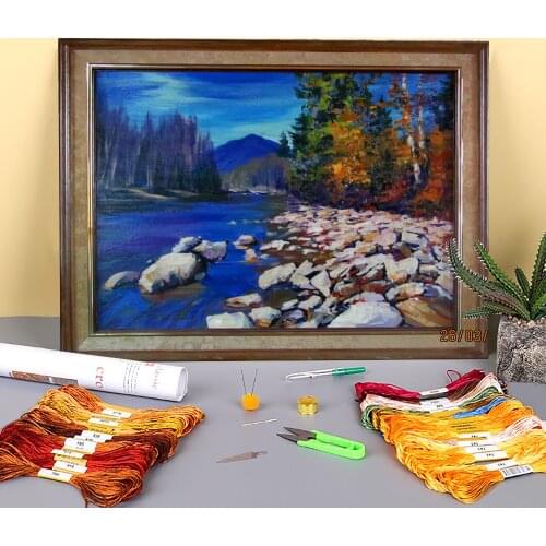 Landscape Autumn. Etude Printed Fabric 11CT Cross-Stitch Embroidery Complete Kit DMC Threads Handiwork Needlework Jewelry