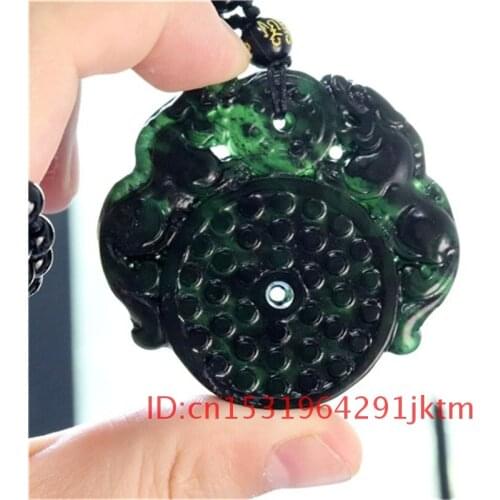 Carved Green Double-sided for Amulet Accessories Black Charm Chinese Jade Jewelry Men Tiger Necklace Gifts Natural Pendant